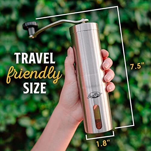 JavaPresse Manual Coffee Grinder — Stainless Steel Manual Conical Burr Coffee Bean Grinder with Hand Crank and 18 Adjustable Settings, Fine to Coarse — Portable Espresso Grinder for Camping or Travel