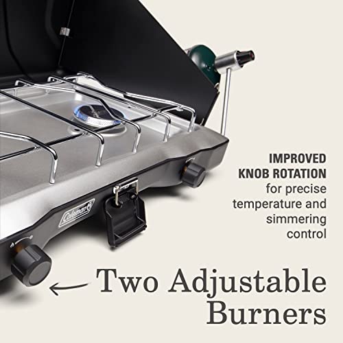 Coleman Triton 2-Burner Propane Camping Stove, Portable Camping Grill/Stove with Adjustable Burners, Wind Guards, Heavy-Duty Latch, and Handle, 22,000 Total BTUs of Power