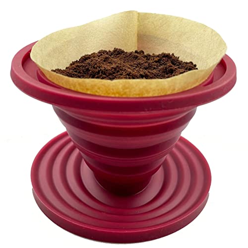 Attsky Collapsible Pour Over Coffee Dripper for Camp Coffee, Reusable Silicone Coffee Filter Holder for Camping Red