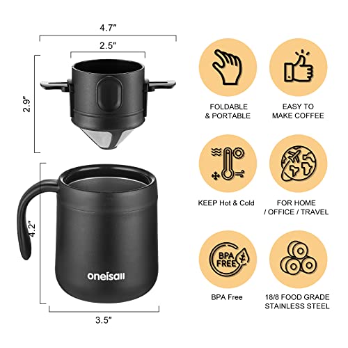 ONEISALL Camping Portable Coffee Maker Set with Stainless Steel Coffee Mug + Collapsible Pour Over Coffee Filter - for Travel Camping Offices Backpacking