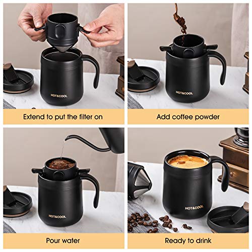 ONEISALL Camping Portable Coffee Maker Set with Stainless Steel Coffee Mug + Collapsible Pour Over Coffee Filter - for Travel Camping Offices Backpacking